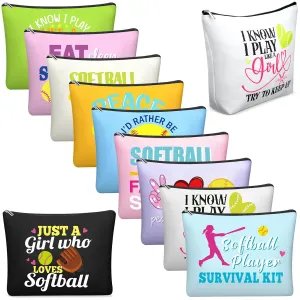 10 Pcs Softball Makeup Bags Senior Night Gifts 2025 Inspirational Softball Cosmetic Bag Accessories Funny Canvas Toiletry Zipper Pouch for Women Players Lover Sport Team Gifts