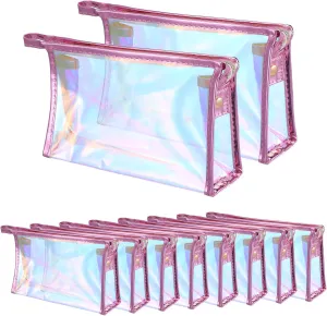 10pcs Holographic Makeup Bags Bulk,Waterproof Rainbow Color Clear Makeup Bag Handbag,Portable Zipper Toiletry Cosmetic Bags Travel Make Up Bag for Cosmetics Make Up Brushes