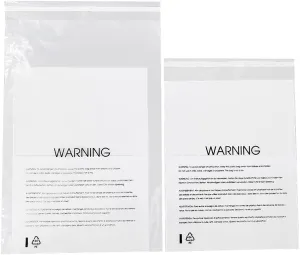 12 X 15 (100 Count) Clear Poly Bags with Suffocation Warning for Packaging, T Shirts & Mailing - Permanent Adhesive (100 Count 12''x15'')