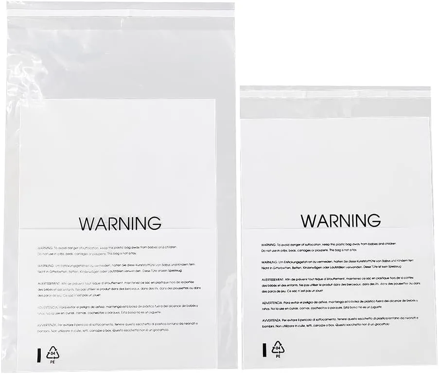 12 X 15 (100 Count) Clear Poly Bags with Suffocation Warning for Packaging, T Shirts & Mailing - Permanent Adhesive (100 Count 12''x15'')