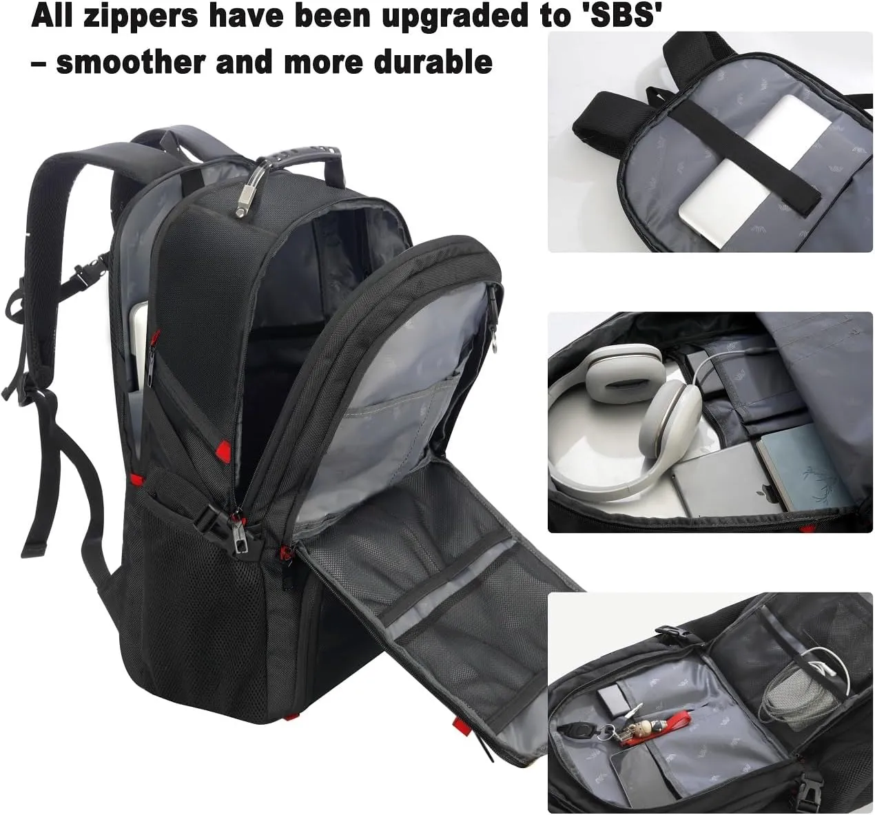 18.4in Men Laptop Backpack with Shoe Compartment for Gym Hiking Business,Large Carry On Travel Bag with PC Compartment,Waterproof College Bookbag School Backpack for Women,Black
