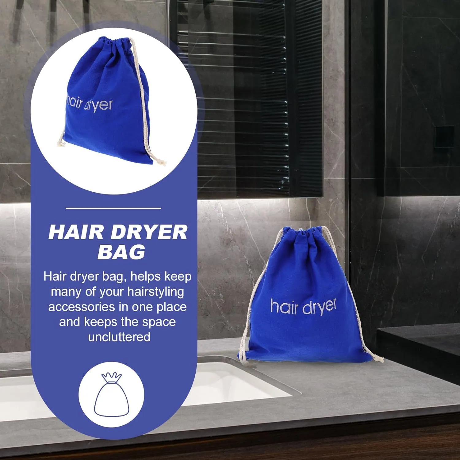 1pc Hair Dryer Storage Bag Black Travel Bag Travel Toiletries Containers Cotton Makeup Bag Travel Toiletry Bag Cosmetic Bag Hair Dryer Bag Drawstring Black Hair Dryer Pouch Blue