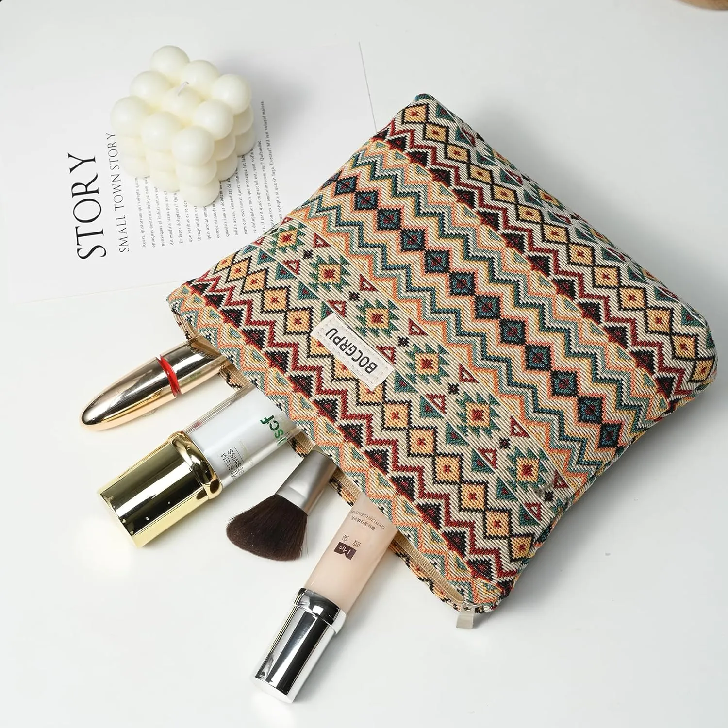 2 PCS Makeup Bag SetPortable Small Cosmetic Bag for Purse Large Storage Capacity Toiletry Bag OrganizerTravel Pouch with Zipper for Women, (Bohemian Style)