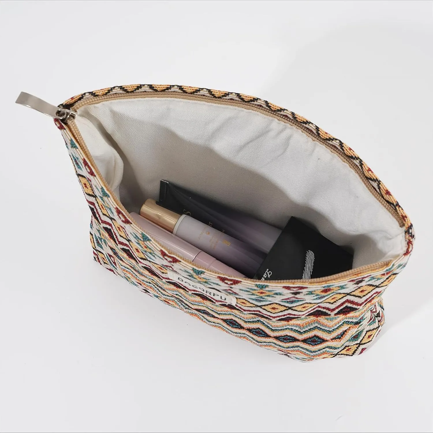 2 PCS Makeup Bag SetPortable Small Cosmetic Bag for Purse Large Storage Capacity Toiletry Bag OrganizerTravel Pouch with Zipper for Women, (Bohemian Style)