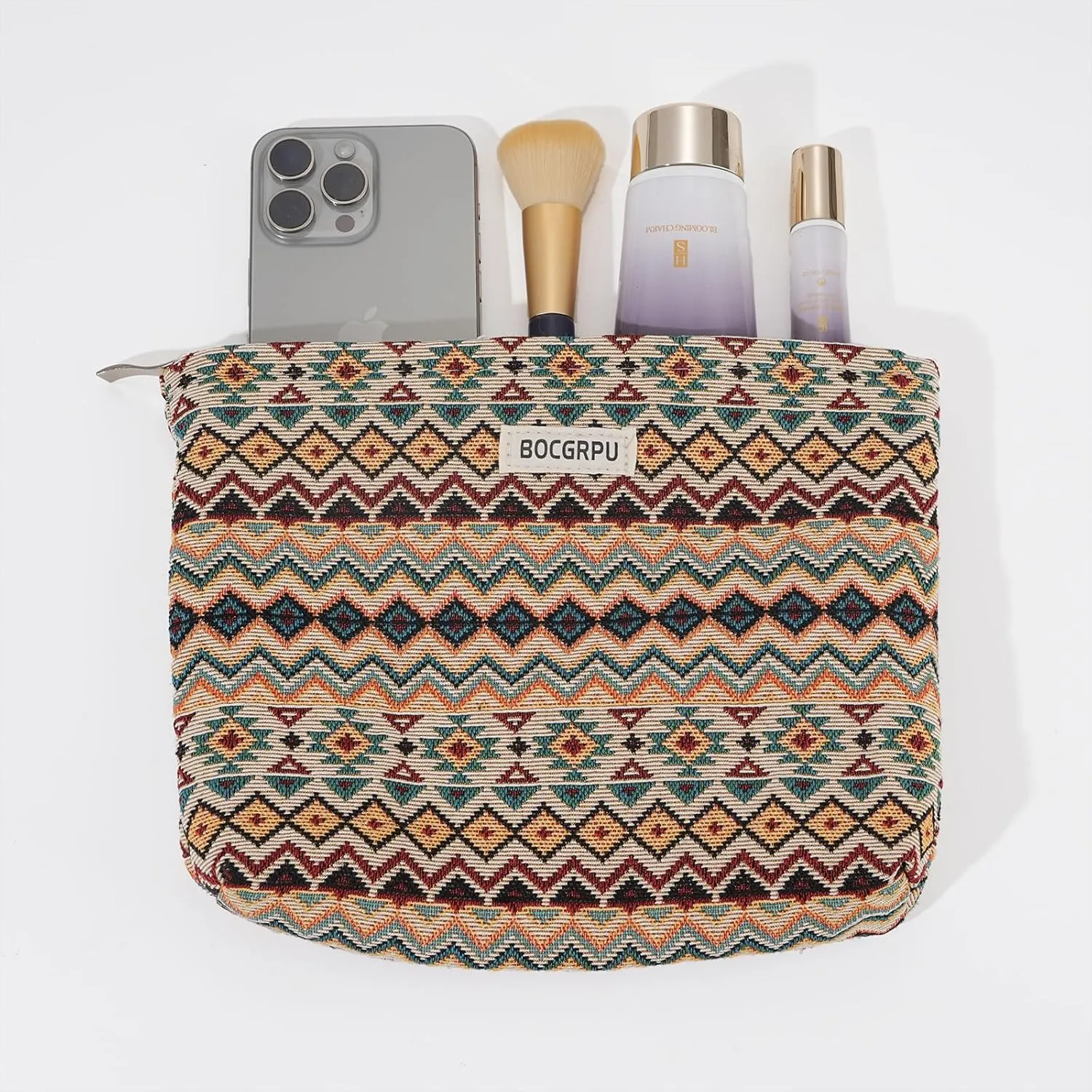 2 PCS Makeup Bag SetPortable Small Cosmetic Bag for Purse Large Storage Capacity Toiletry Bag OrganizerTravel Pouch with Zipper for Women, (Bohemian Style)