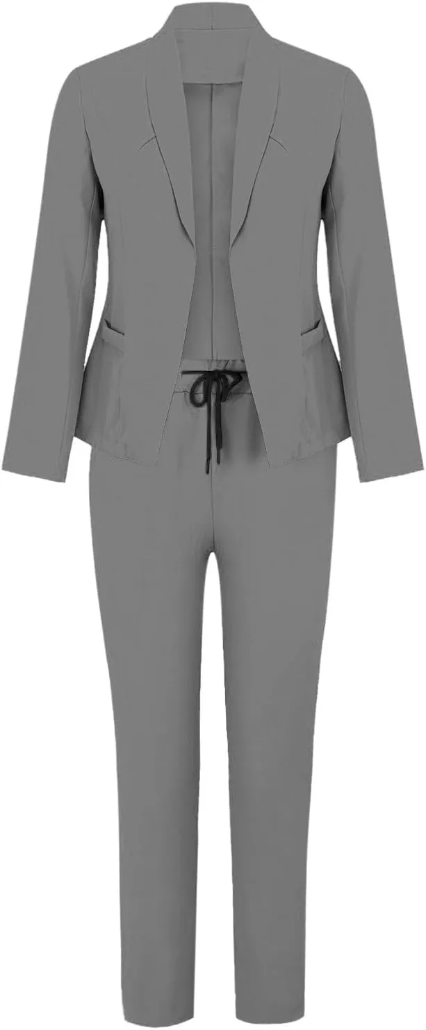 2 Piece Outfits for Women Dressy Blazer Jackets High Waisted Straight Leg Pants Suits Set Business Casual Office