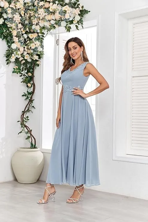 2-Piece Set of Bride Mother Dress with Jacket 3/4 Sleeves Tea Length Mother Groom Dress for 2024 Wedding