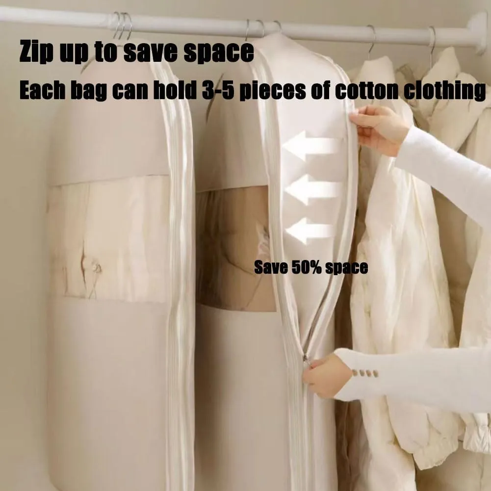 2025 Space Saving Hanging Garment Bag with Self Compression Zipper, Ultra Space Saving Self Compression Hanging Organizer & Protector, Coat Storage Bag Hanging (Gray, XL)