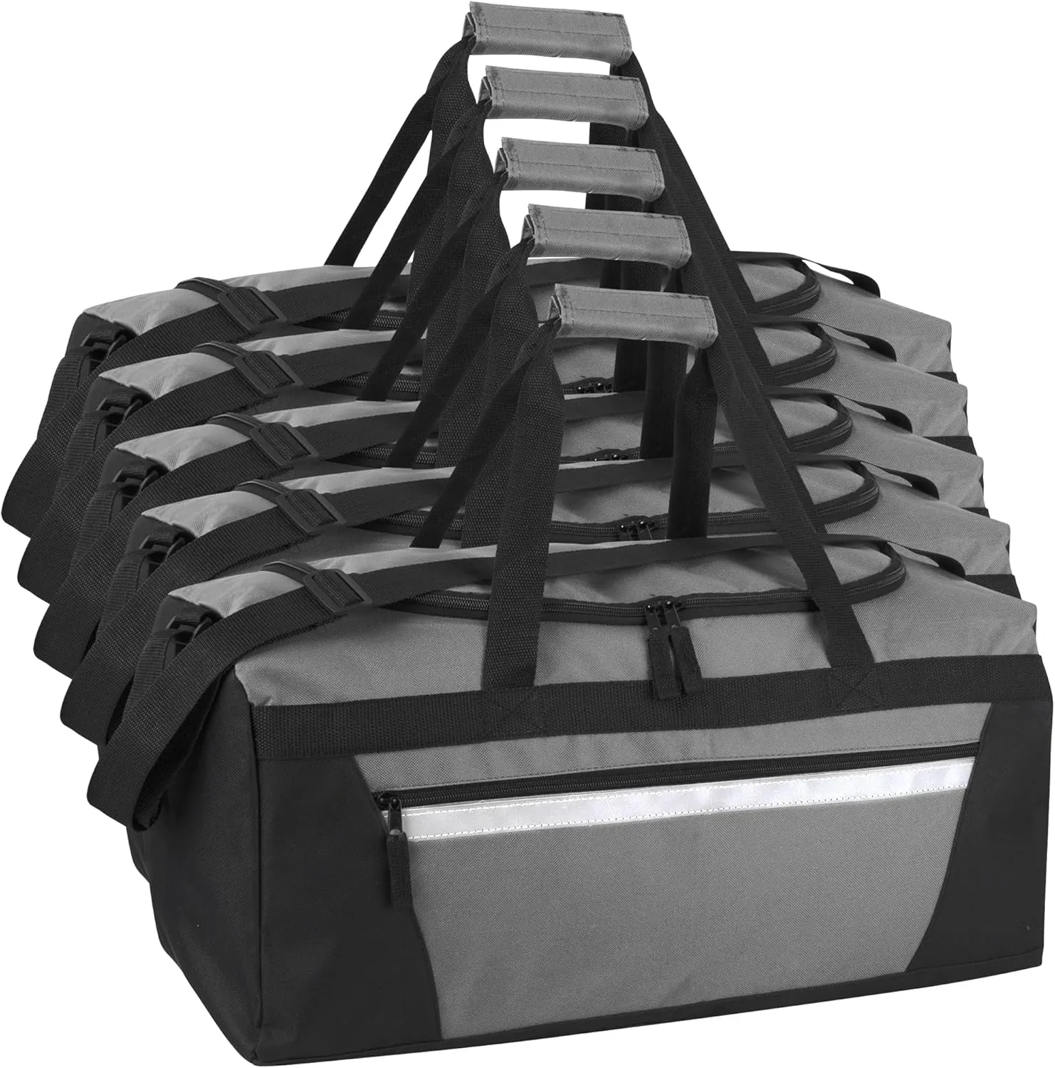 24 Pack Reflective Duffle Bags Bulk for Homeless Adults, Gym, Foster Kids Bulk Duffel Bags Wholesale (Grey Pack)