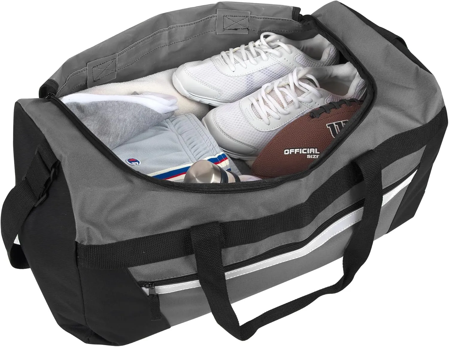 24 Pack Reflective Duffle Bags Bulk for Homeless Adults, Gym, Foster Kids Bulk Duffel Bags Wholesale (Grey Pack)