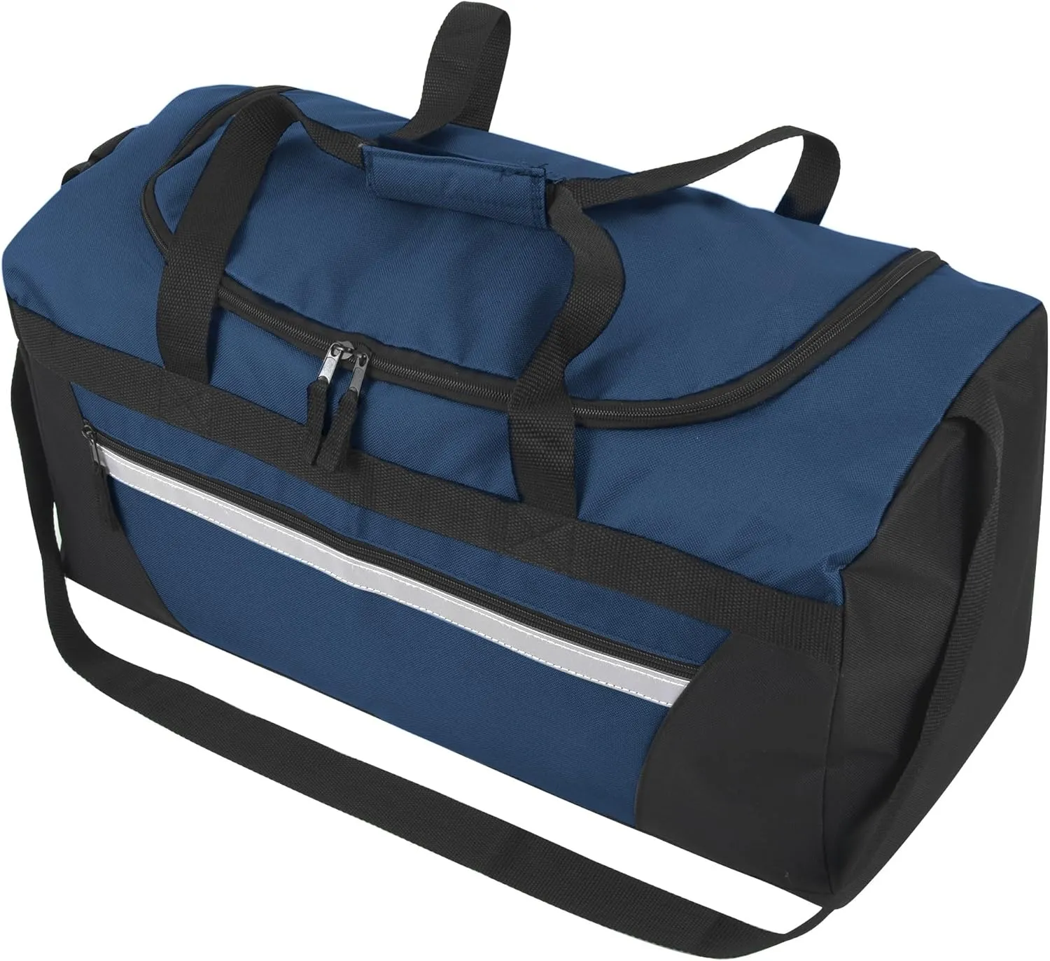 24 Pack Reflective Duffle Bags Bulk for Homeless Adults, Gym, Foster Kids Bulk Duffel Bags Wholesale (Navy Blue Pack)