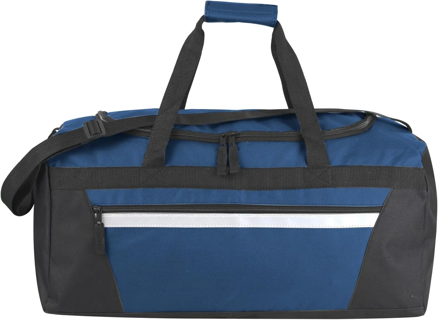 24 Pack Reflective Duffle Bags Bulk for Homeless Adults, Gym, Foster Kids Bulk Duffel Bags Wholesale (Navy Blue Pack)