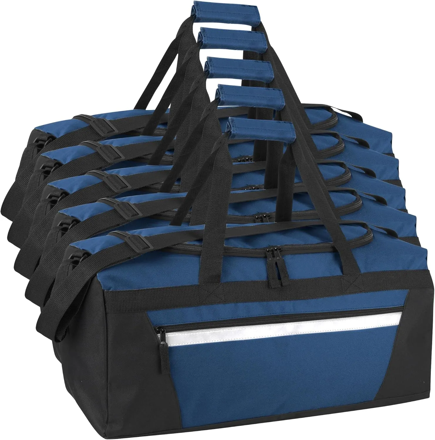 24 Pack Reflective Duffle Bags Bulk for Homeless Adults, Gym, Foster Kids Bulk Duffel Bags Wholesale (Navy Blue Pack)