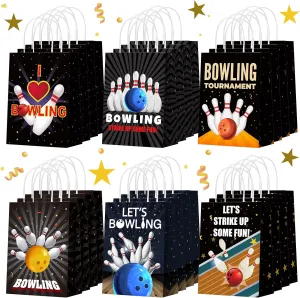 24 Pcs Bowling Party Favors Bags Bowling Ball Goodie Gift Paper Bags with Handles Sport Candy Treat Pouch for Ball Birthday Party Decorations Supplies
