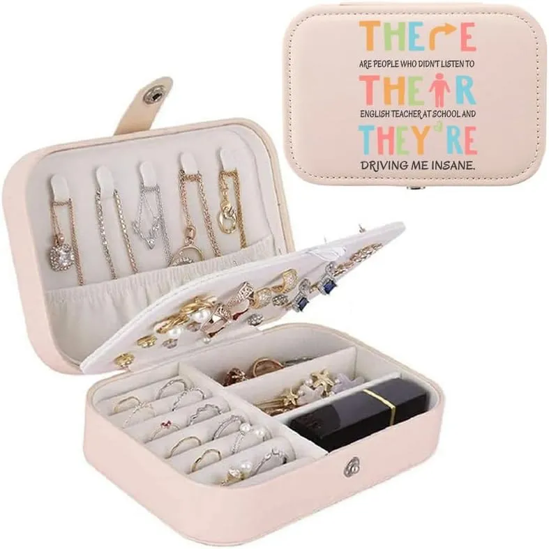 3-In-1 There Their Theyre English Teacher Jewelry Box and Makeup Bag Set For Teacher Gift