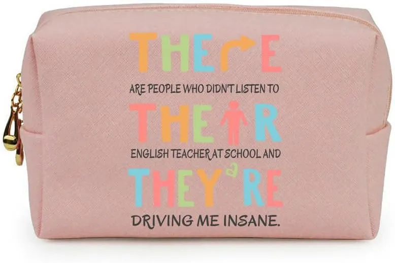 3-In-1 There Their Theyre English Teacher Jewelry Box and Makeup Bag Set For Teacher Gift