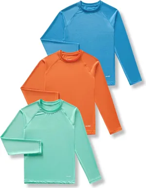 3 Pack Boys' UPF 50  Rash Guard Long Sleeve Swim Shirts, Quick Dry UV Protection Swimwear for Kids