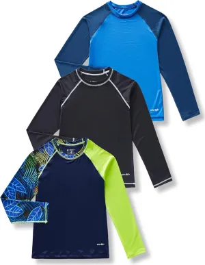 3 Pack Boys' UPF 50  Rash Guard Long Sleeve Swim Shirts, Quick Dry UV Protection Swimwear for Kids