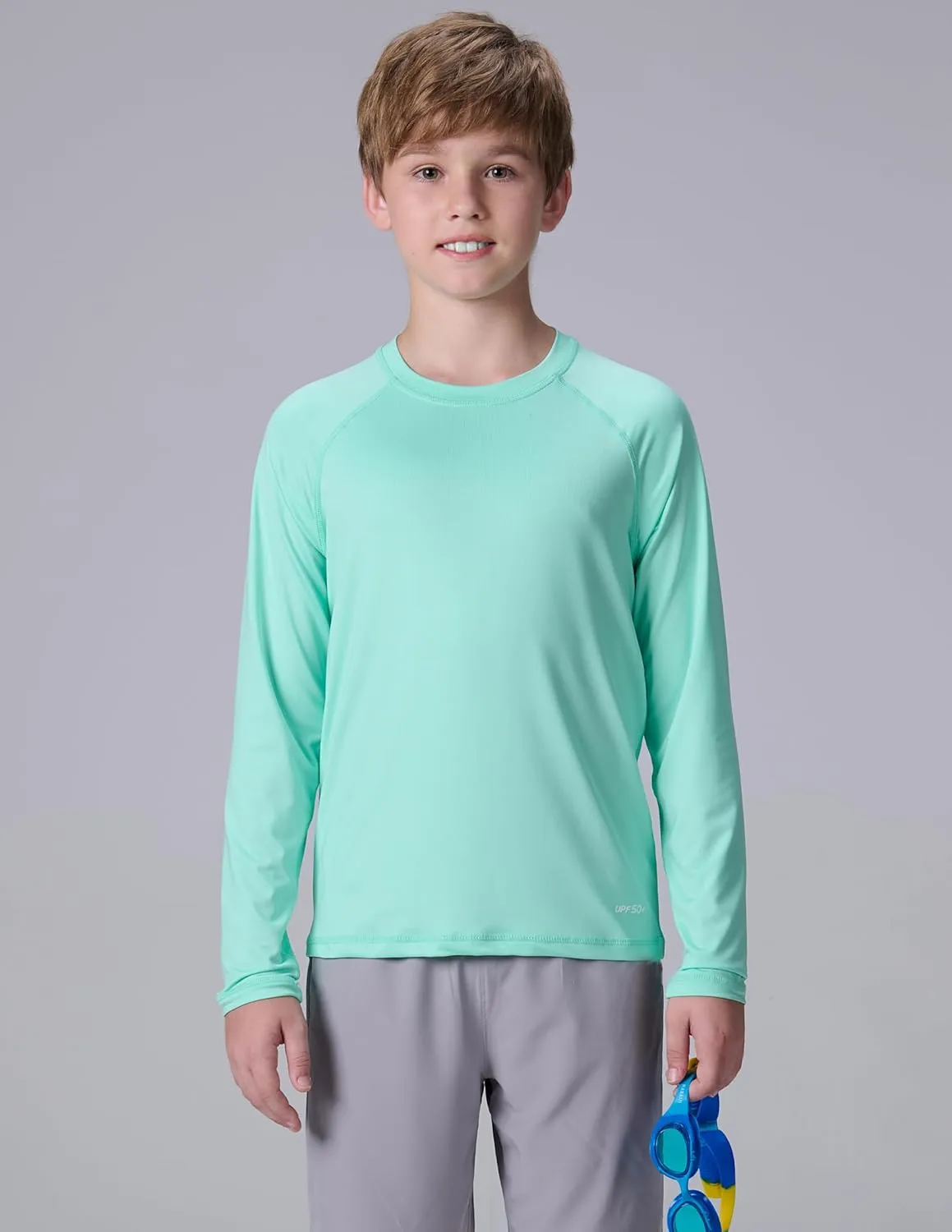 3 Pack Boys' UPF 50  Rash Guard Long Sleeve Swim Shirts, Quick Dry UV Protection Swimwear for Kids