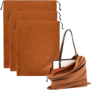 3 Pack Dust Bags for Handbags, Purse Dust Bags for Storage with Drawstring, 3 Sizes Suede Dust Cover Bag, Flannel Purse Storage Bag, Travel Storage Pouch for Handbags Shoes Boots