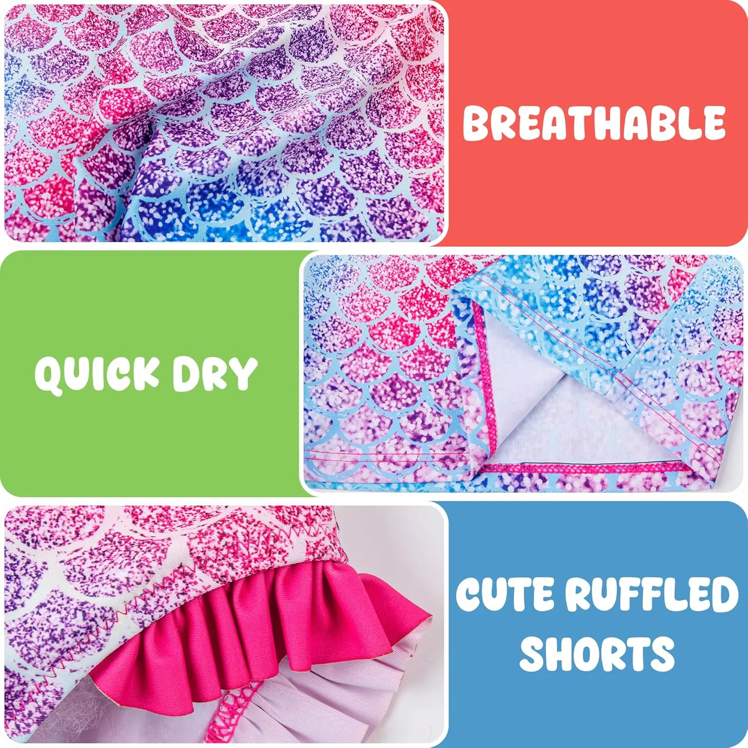 3 Pcs Girls Long Sleeve Swimsuit Rash Guard Swimsuit Quick Dry Tankini Bathing Suits Girls' Swimwear 4-8 Years