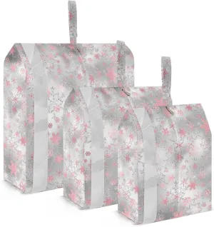 3 Set Travel Packing Cubes For Suitcases, Silver Pink Christmas Snowflake, Stackable, Garment Bag Closet Storage, Luggage Space Saver, Luggages Management Personnel