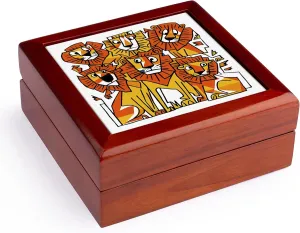 3dRose, Cool Funny Colorful Assorted Lions Jungle Abstract Art, Jewelry Box 5.5x5.5 inch with 4 inch tile