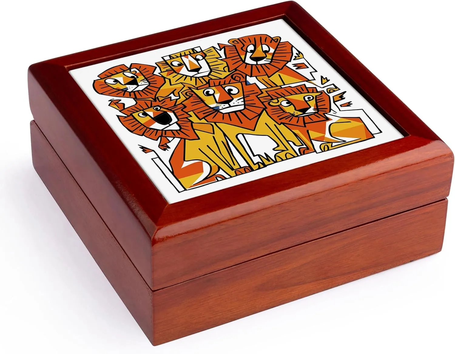 3dRose, Cool Funny Colorful Assorted Lions Jungle Abstract Art, Jewelry Box 5.5x5.5 inch with 4 inch tile