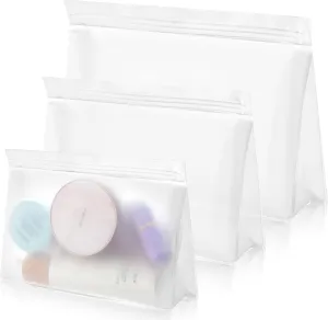 3Pcs Leak Proof Clear Toiletry Bags, Sealed Clear Travel Bags, Clear Makeup Bag, TSA Approved Quart Size Zipper Bags, Reusable Travel Makeup Cosmetic Bags for Women Men