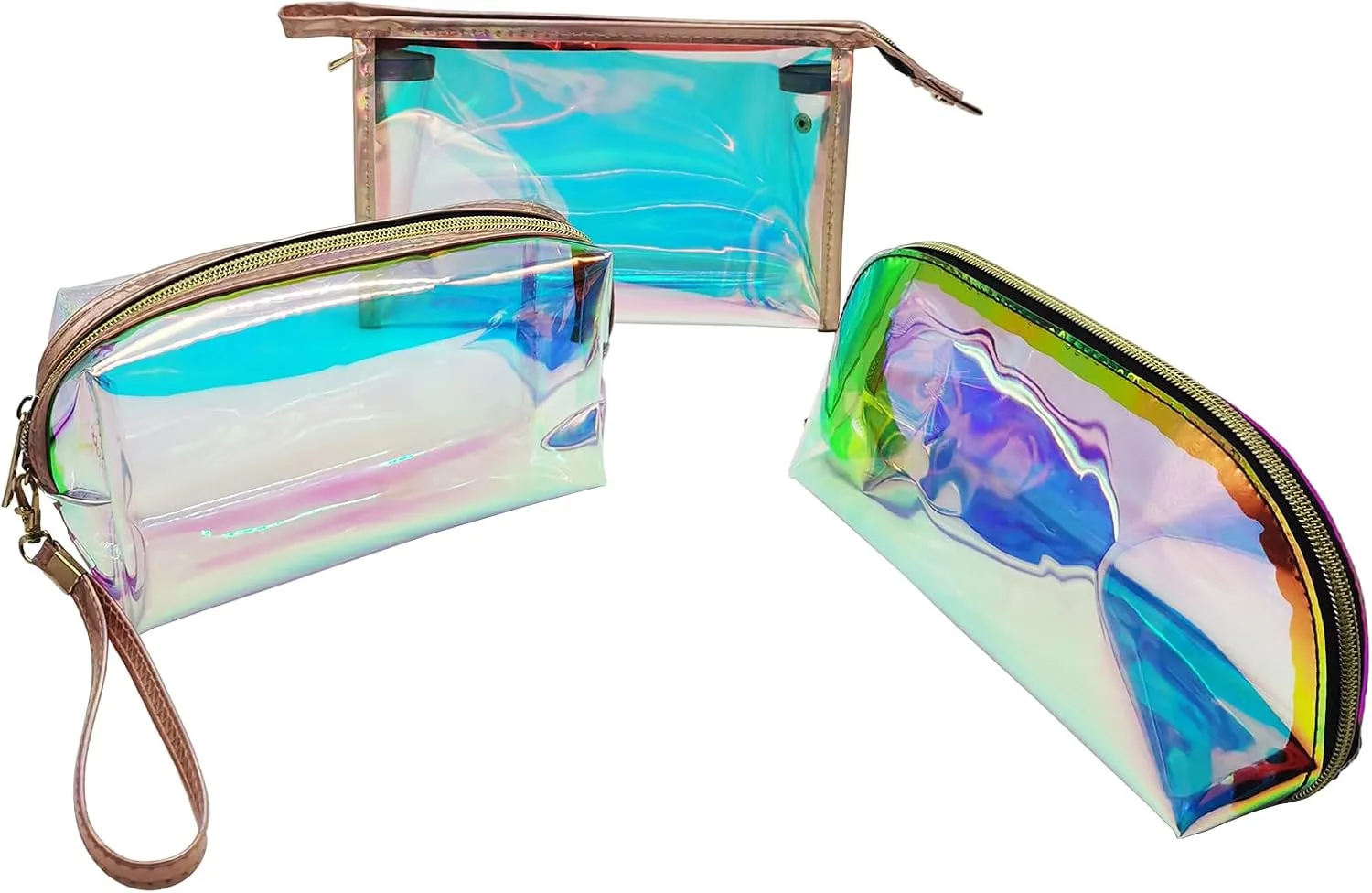 3pcs Make up Bag Set, Iridescent Holographic Travel Makeup Bags for Women Cosmetic Bag Toiletry Organizer Bag Clear Personalized Makeup Pouch Skincare Bag, Multi-color