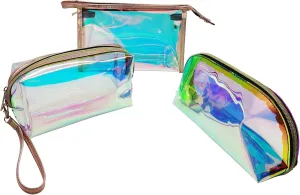 3pcs Make up Bag Set, Iridescent Holographic Travel Makeup Bags for Women Cosmetic Bag Toiletry Organizer Bag Clear Personalized Makeup Pouch Skincare Bag, Multi-color