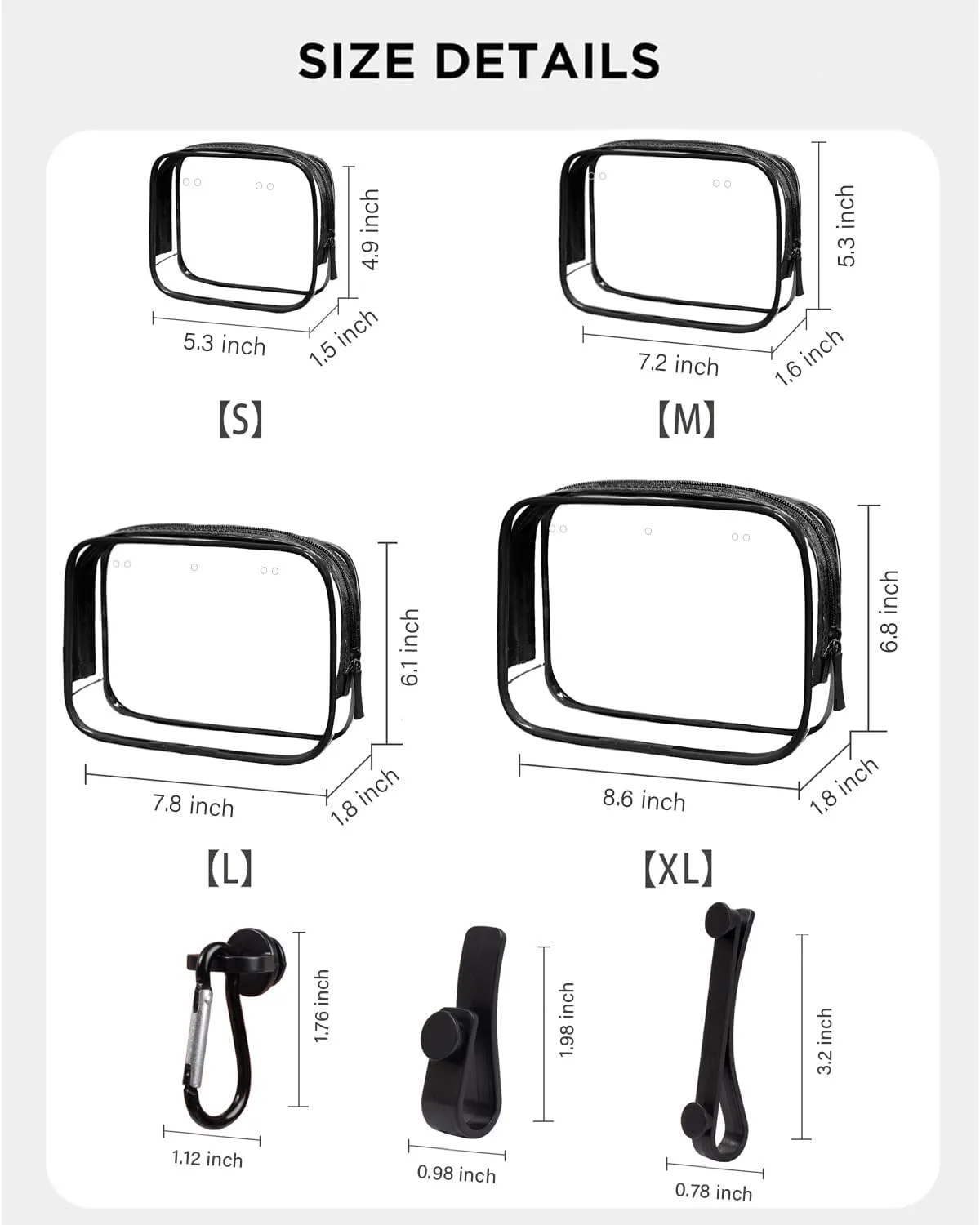 4 Pack Clear Bogg Beach Makup Bag Accessories with 3 Pack Insert Hooks for Bogg Bags, Clear Bogg Makeup Pouches Phone Holder for Bogg Bags Divider Storage Inner Compatible Pouch Travel Cosmetic Bag