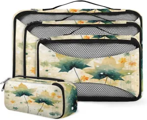 4 Set Packing Cubes for Suitcases, Travel Essentials for Carry on Luggage, Abstract Leaves Suitcase Organizers for Clothes Shoes Toiletries Travel Accessories in 4 Sizes - Graffiti Maple Leaves