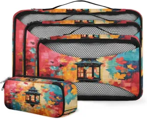 4 Set Packing Cubes for Suitcases, Travel Essentials for Carry on Luggage, Abstract Maple Leaves Suitcase Organizers for Clothes Shoes Toiletries Travel Accessories in 4 Sizes - Colorful Maple Leaves