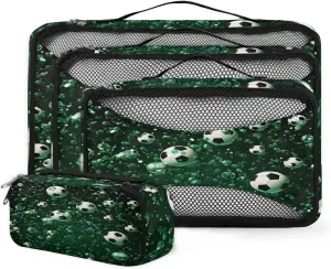 4 Set Packing Cubes for Suitcases, Travel Essentials for Carry on Luggage, Cartoon Football Suitcase Organizers for Clothes Shoes Toiletries Travel Accessories in 4 Sizes - Oil Painting Football