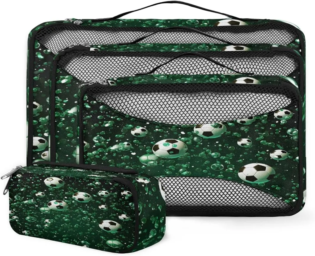 4 Set Packing Cubes for Suitcases, Travel Essentials for Carry on Luggage, Cartoon Football Suitcase Organizers for Clothes Shoes Toiletries Travel Accessories in 4 Sizes - Oil Painting Football
