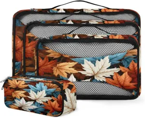 4 Set Packing Cubes for Suitcases, Travel Essentials for Carry on Luggage, Colorful Leaves Suitcase Organizers for Clothes Shoes Toiletries Travel Accessories in 4 Sizes - Fantastic Maple Leaves