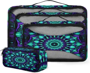 4 Set Packing Cubes for Suitcases, Travel Essentials for Carry on Luggage, Crazy Lines Star Suitcase Organizers for Clothes Shoes Toiletries Travel Accessories in 4 Sizes - Gradient Mandala