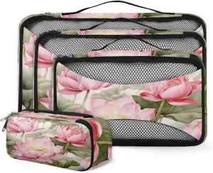 4 Set Packing Cubes for Suitcases, Travel Essentials for Carry on Luggage, Modern Flower Suitcase Organizers for Clothes Shoes Toiletries Travel Accessories in 4 Sizes - Oil Painting Flower