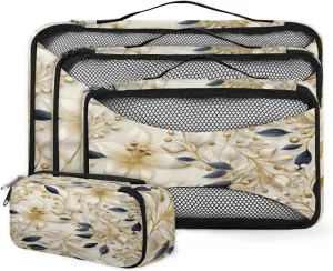 4 Set Packing Cubes for Suitcases, Travel Essentials for Carry on Luggage, Oil Painting Flowers Suitcase Organizers for Clothes Shoes Toiletries Travel Accessories in 4 Sizes - Retro Flowers