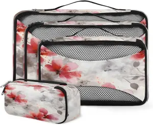 4 Set Packing Cubes for Suitcases, Travel Essentials for Carry on Luggage, Romantic Flowers Suitcase Organizers for Clothes Shoes Toiletries Travel Accessories in 4 Sizes - Oil Painting Flowers