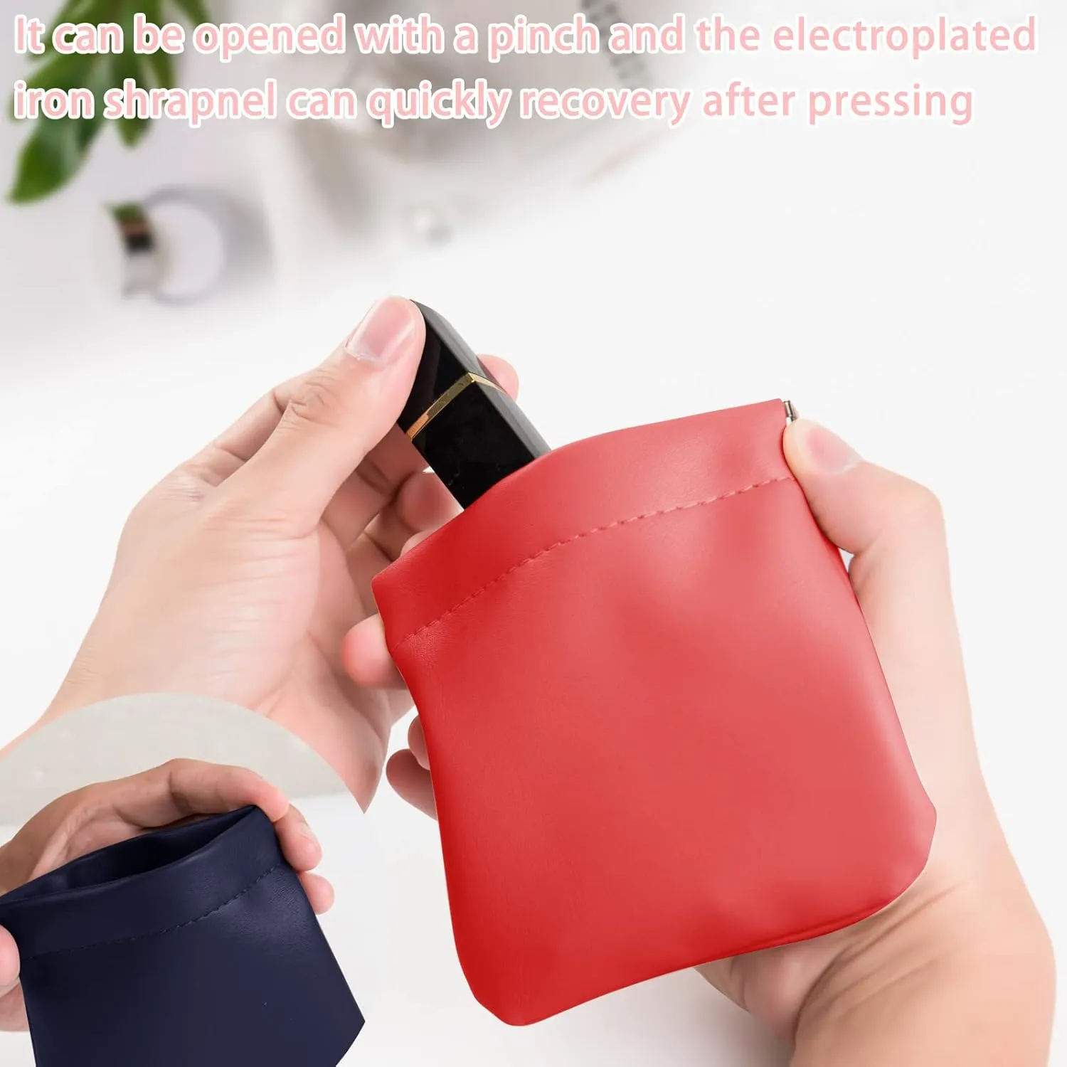 4Pcs Pocket Cosmetic Bag for Purses, Leather Small Makeup Bag Cosmetic Pouch for Women, Portable No Zipper Makeup Pouch Coin Purse Jewelry Pouch Travel Storage for Cosmetics Headphones Jewelry