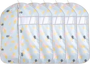 5 Pcs Garment Bags, Printed Suit Bag with Clear Window Washable Garment Cover for T-Shirt, Jacket, Suits, Coats, Oxford Fabrics(60x100cm/24x39in)