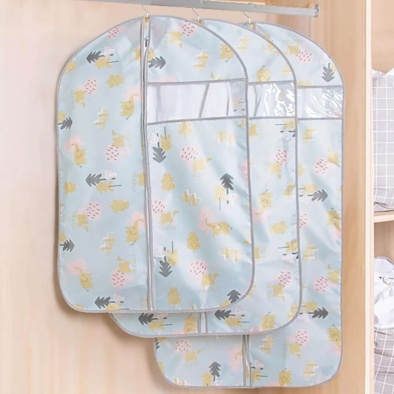 5 Pcs Garment Bags, Printed Suit Bag with Clear Window Washable Garment Cover for T-Shirt, Jacket, Suits, Coats, Oxford Fabrics(60x100cm/24x39in)