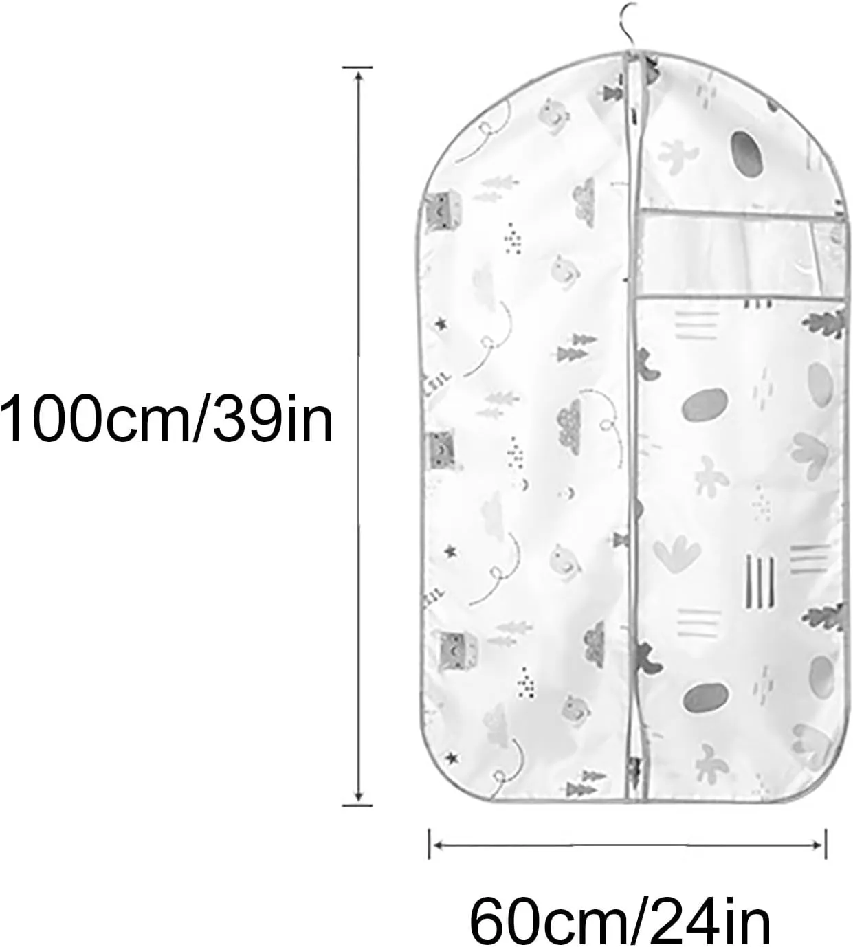 5 Pcs Garment Bags, Printed Suit Bag with Clear Window Washable Garment Cover for T-Shirt, Jacket, Suits, Coats, Oxford Fabrics(60x100cm/24x39in)