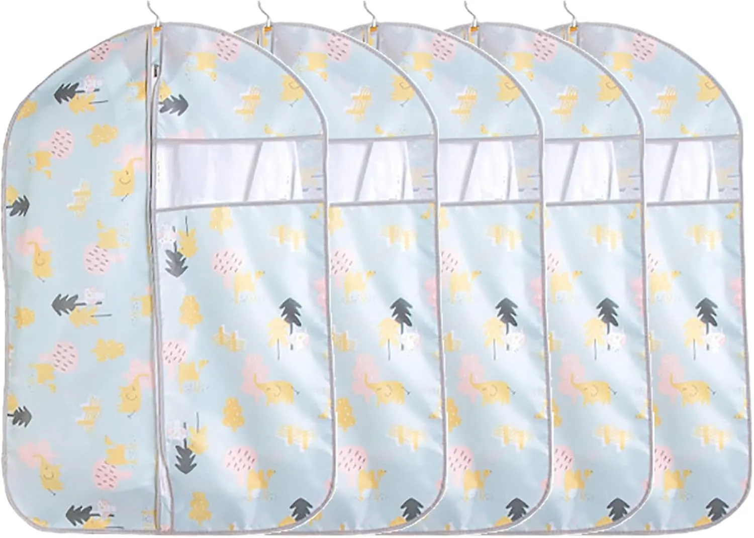 5 Pcs Garment Bags, Printed Suit Bag with Clear Window Washable Garment Cover for T-Shirt, Jacket, Suits, Coats, Oxford Fabrics(60x100cm/24x39in)