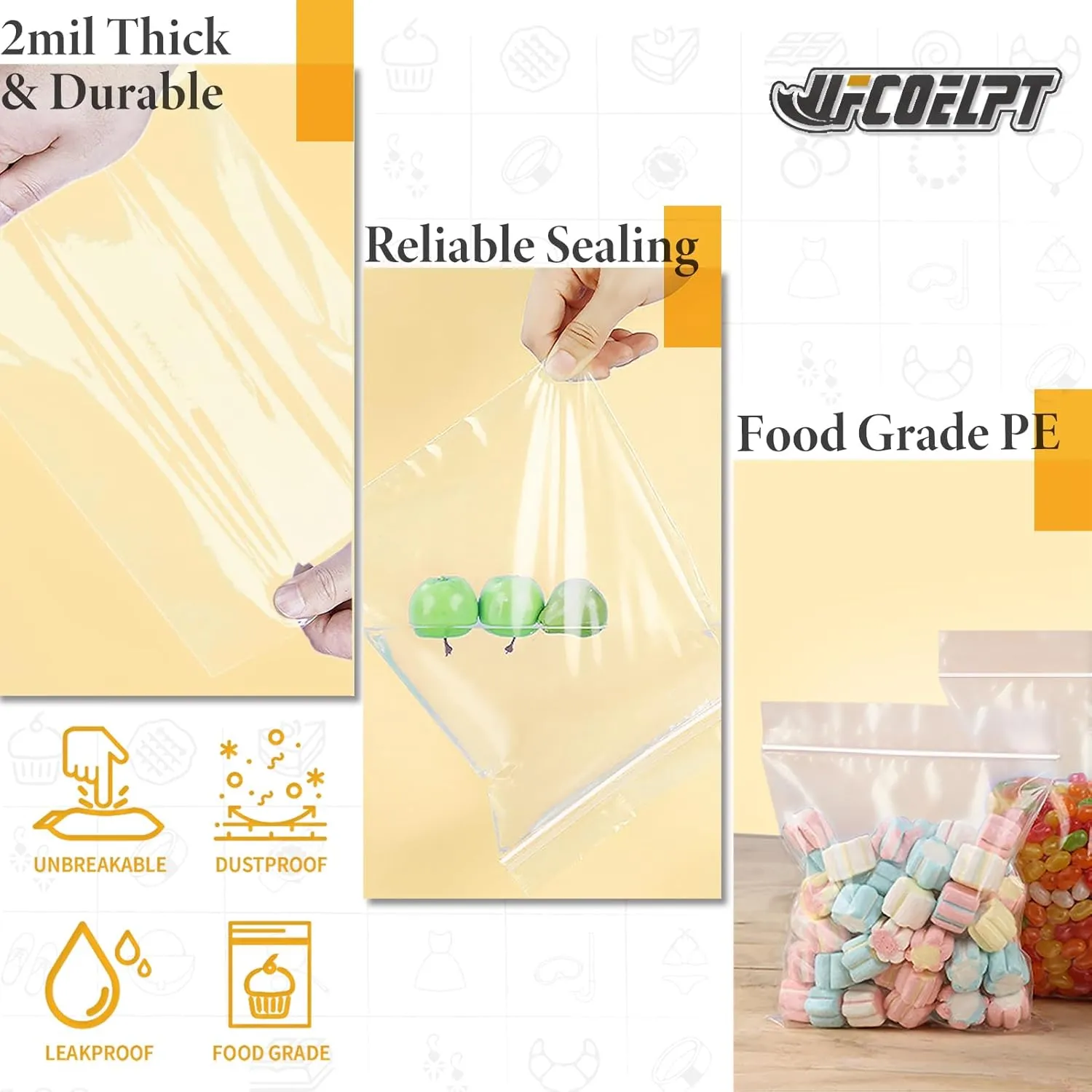 5 Various Gallon Size Zip Plastic Bags (Pack of 100), 1/1.3/1.5/2/3 Gal, 2 mil each 20 Count Food Grade Reclosable Zip Top Lock Bags for Home & Kitchen