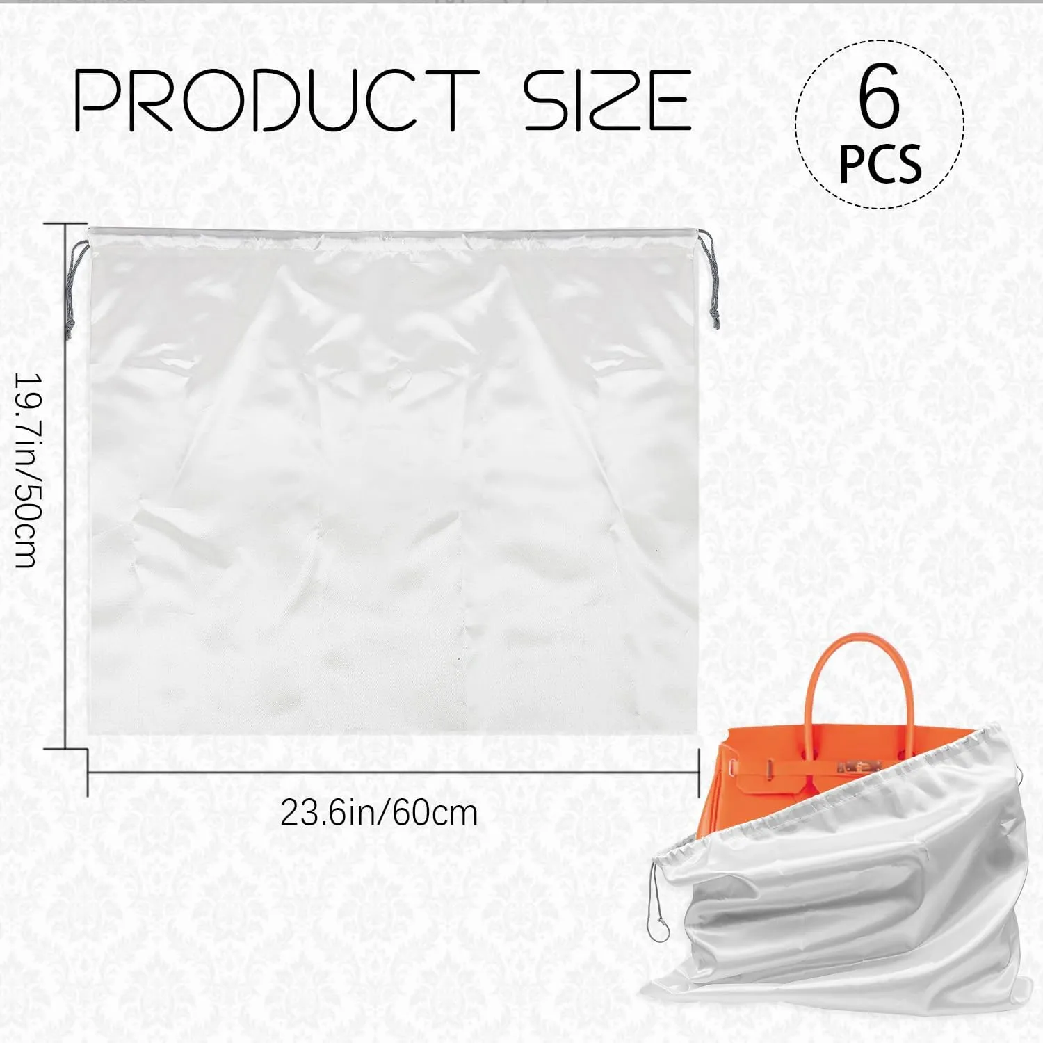 6 Pack Dust Bags for Large Handbags Dust Cover Storage Bags Silk Dustproof Drawstring Storage Bag Travel Storage Pouch (19.7x23.6Inch)