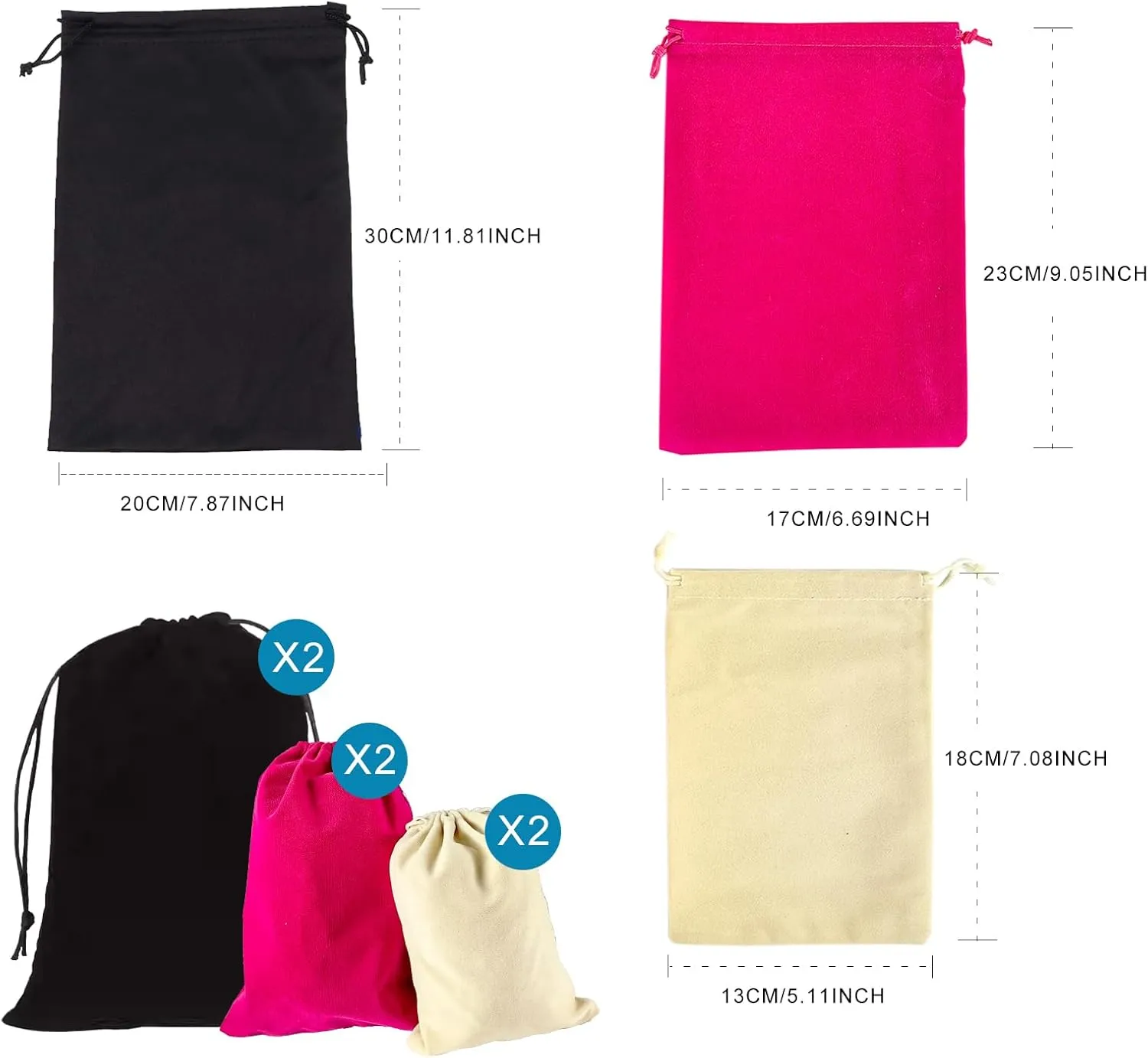 6 Pcs Adult Game Storage Bags Microfiber Drawstring Bags Adjustable Organizer Foldable Ditty Bag Pouch Case for Game Cosmetic (Black, Rice white, Rose red)