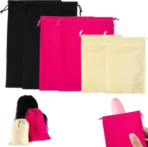 6 Pcs Adult Game Storage Bags Microfiber Drawstring Bags Adjustable Organizer Foldable Ditty Bag Pouch Case for Game Cosmetic (Black, Rice white, Rose red)
